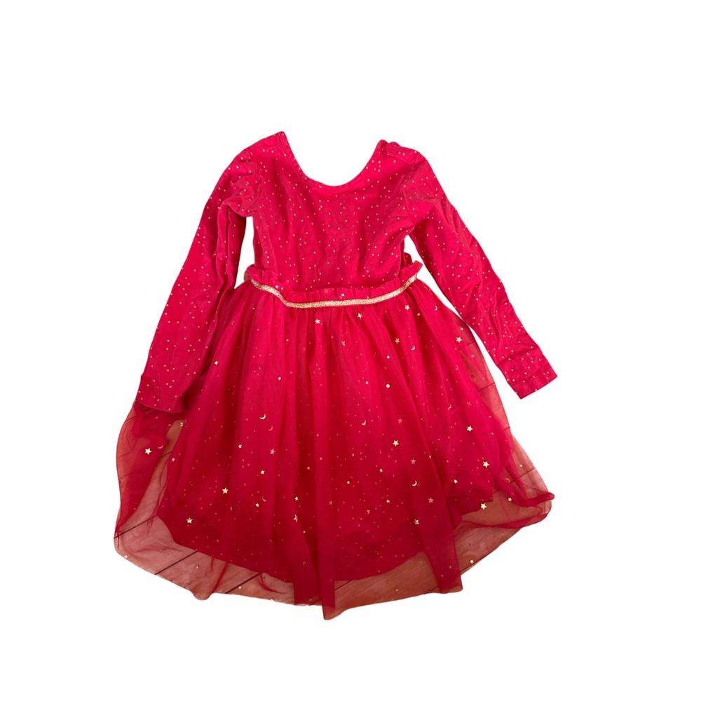 Hanna Andersson shimmer star tulle dress in red and gold shimmer stars